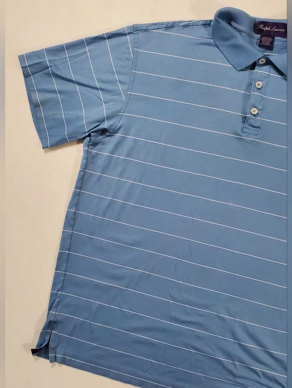Ralph Lauren Purple Label Blue Striped 100% Cotton Polo Shirt Sz L Made In Italy